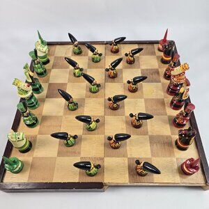 Vintage Chess Set Hungarian Folk Art Erzgebirge Complete Hand-painted Wood